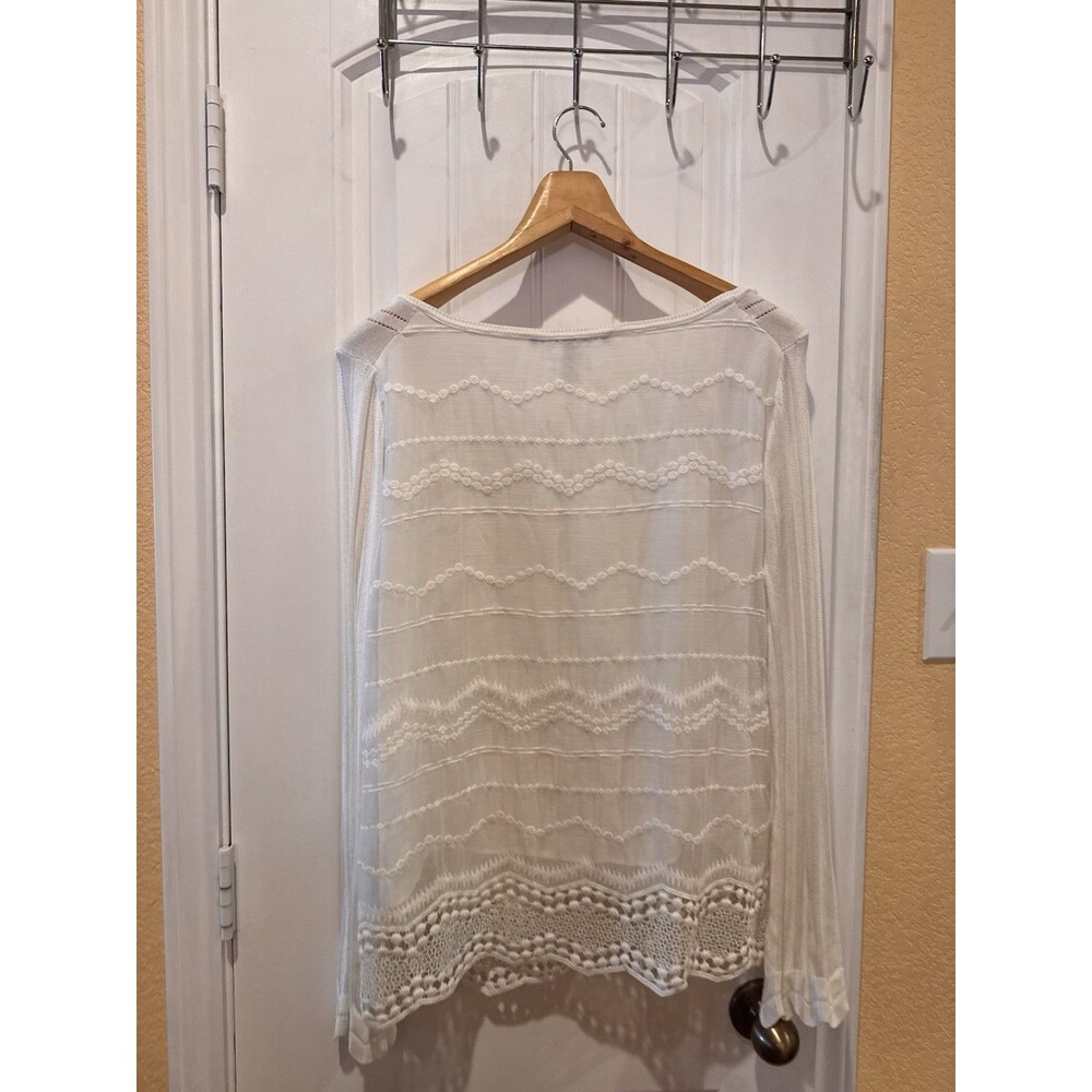 Women’s WHITE HOUSE BLACK MARKET Top MEDIUM ivory Long Sleeve W/Lace Trim - Picture 9 of 16